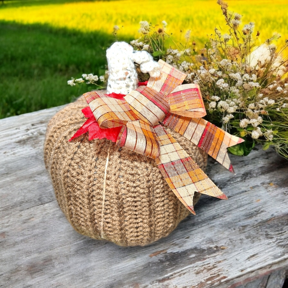 Handmade Crochet Fall Pumpkin Decor - Picture 2 of 3